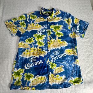 Corona Shirt Men 2XL Short Sleeve Button Up Hawaiian Palm Trees Logo Casual